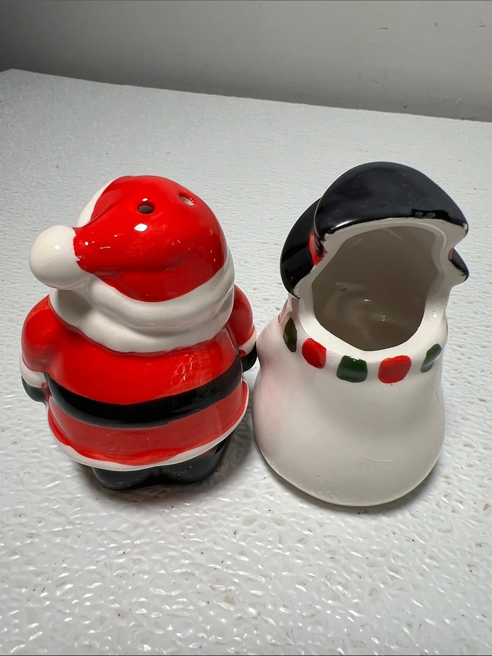 Holiday Santa and Snowman Ceramic Salt or Pepper Shaker Snowman Toothpick Holder